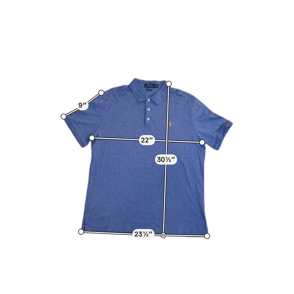 Polo Ralph Lauren Mens Classic Fit Blue Heather Short Sleeve Polo Shirt Large